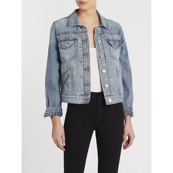Current/Elliott The Turnt Boulder Studded Denim Jacket Size US 4 - Picture 1 of 8